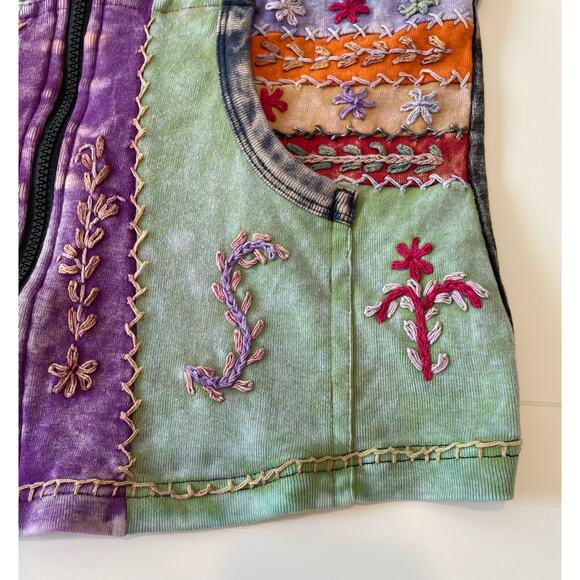 Boho Embroidered Patchwork Hooded Zip Jacket Sz M Festival Hippie - Picture 6 of 14